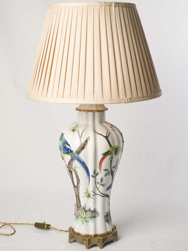 1950s Porcelaine de Paris Lamp w/ Hand-painted Exotic Birds - 29¼"