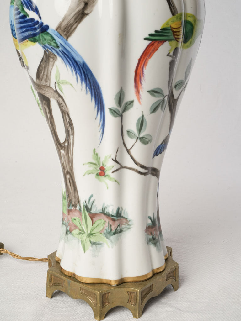 1950s Porcelaine de Paris Lamp w/ Hand-painted Exotic Birds - 29¼"