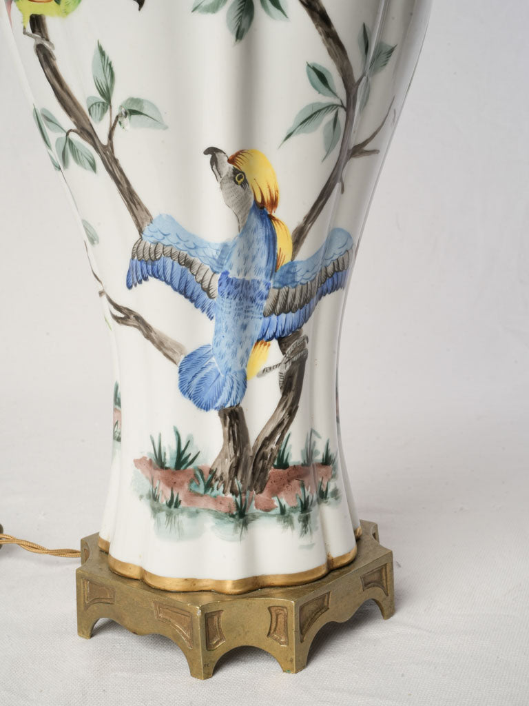 1950s Porcelaine de Paris Lamp w/ Hand-painted Exotic Birds - 29¼"