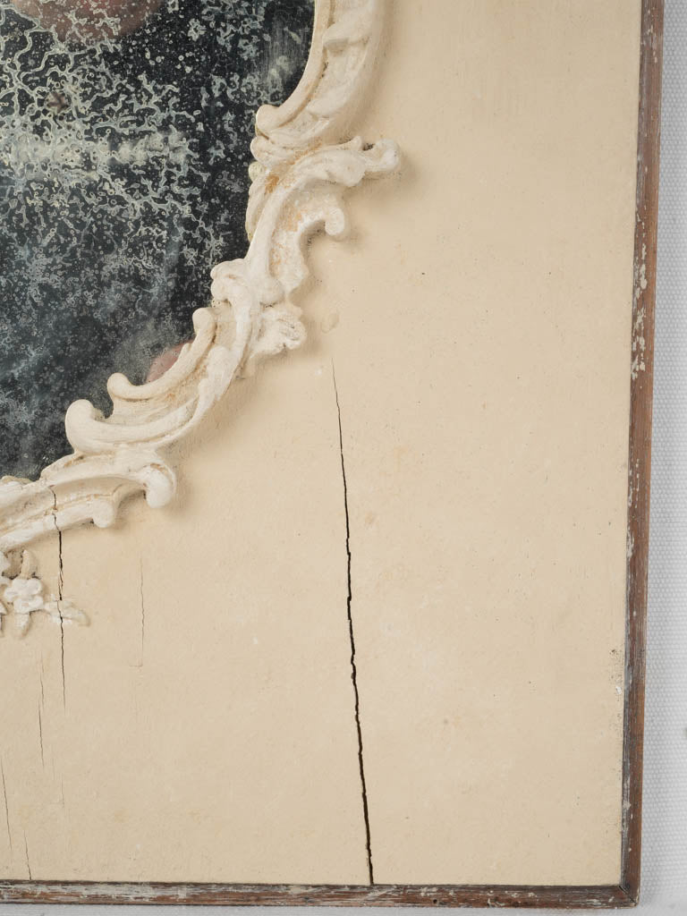 Aged white wooden decorative framed mirror