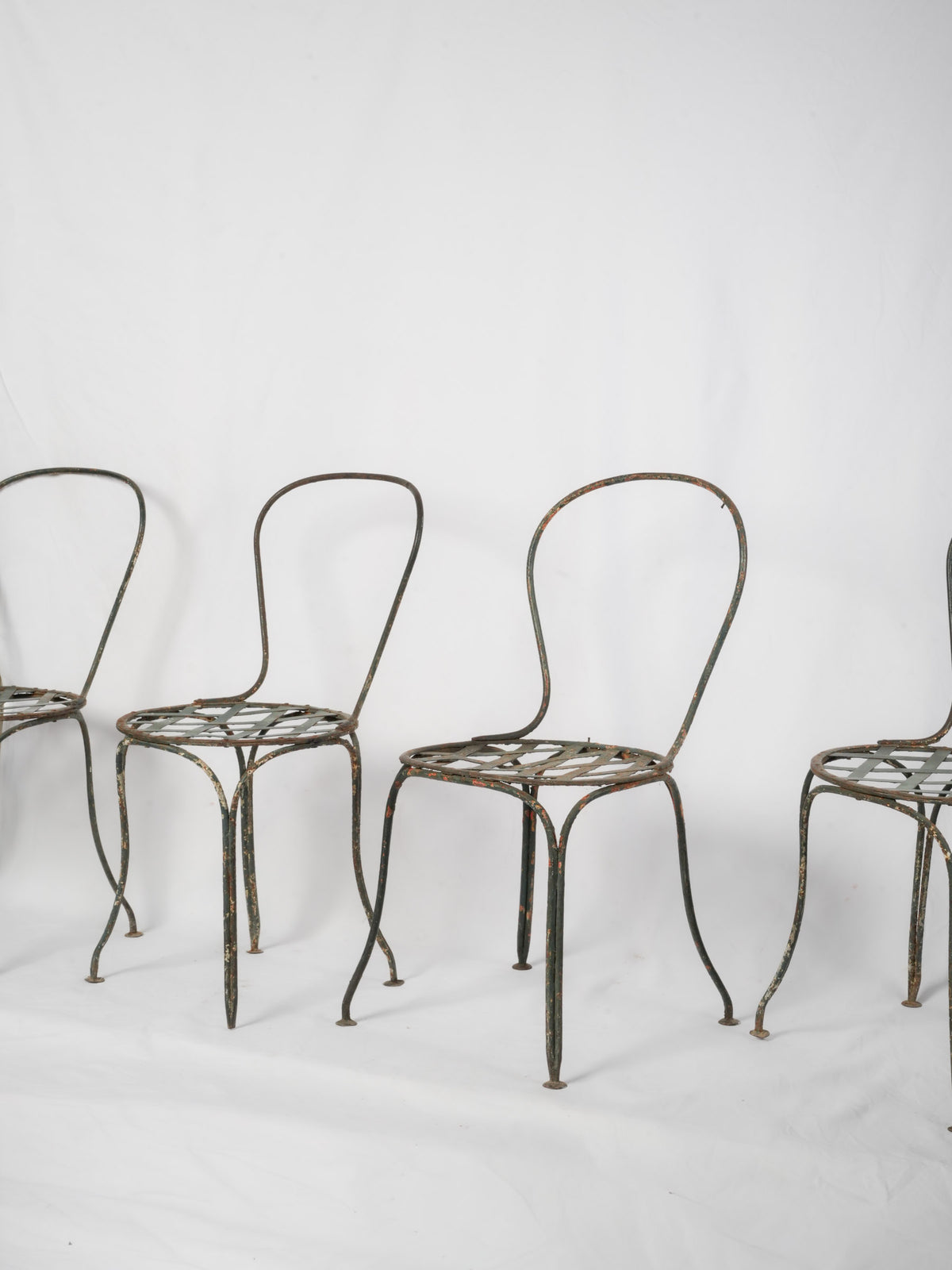 Set of 4 French Painted Wrought-Iron Garden Chairs, Early 20th Century