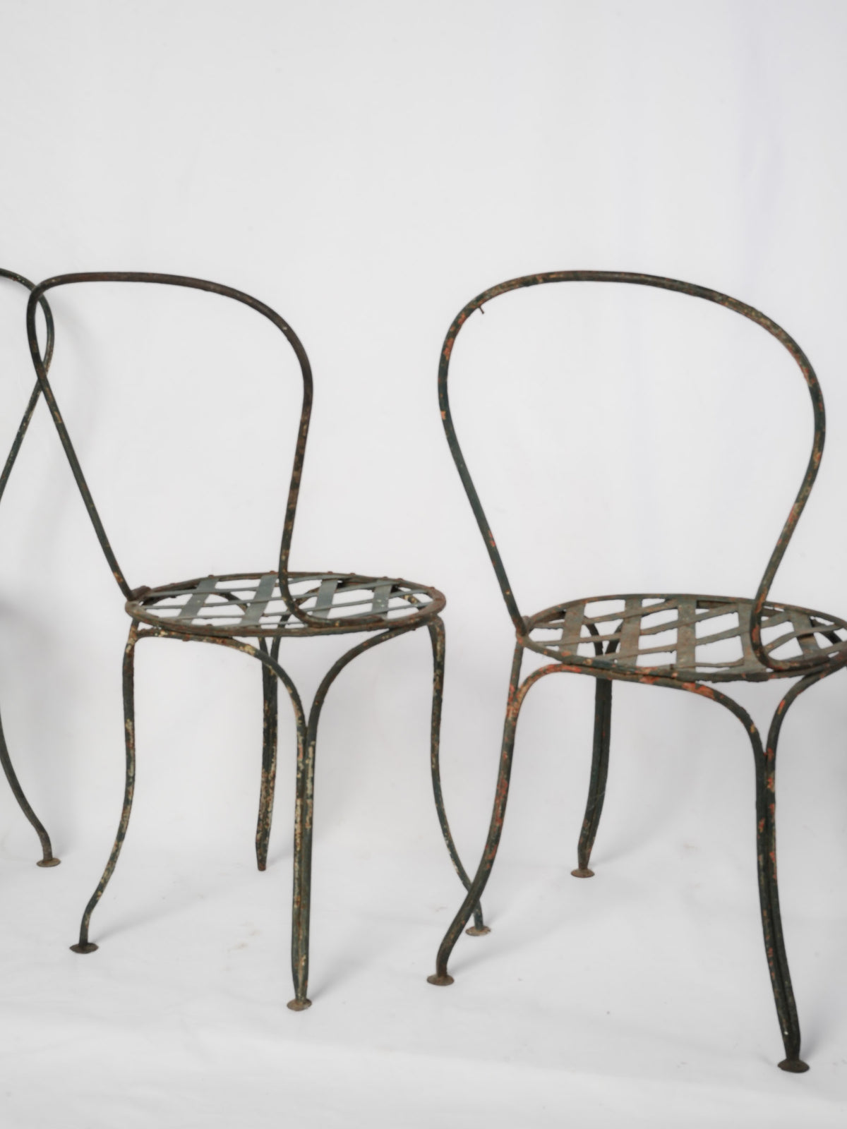 Set of 4 French Painted Wrought-Iron Garden Chairs, Early 20th Century