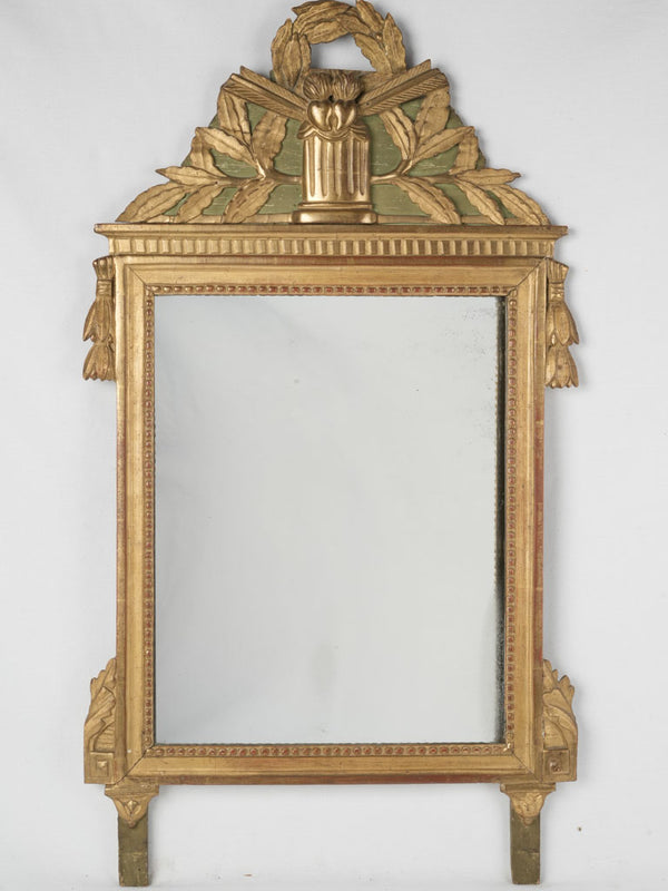 Louis XVI mirror w/ heart trophy pediment 37½" x 20¾"