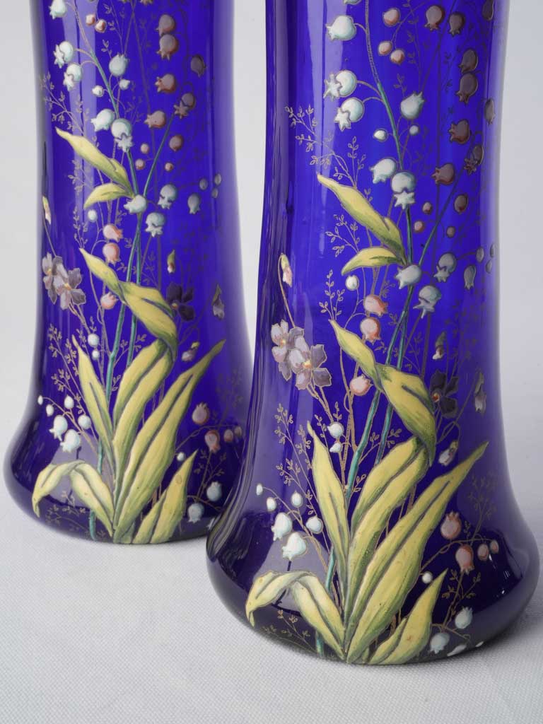 Pair of Cobalt Blue Art Nouveau Enamelled Vases by Legras c. 1900 - 13¾"
