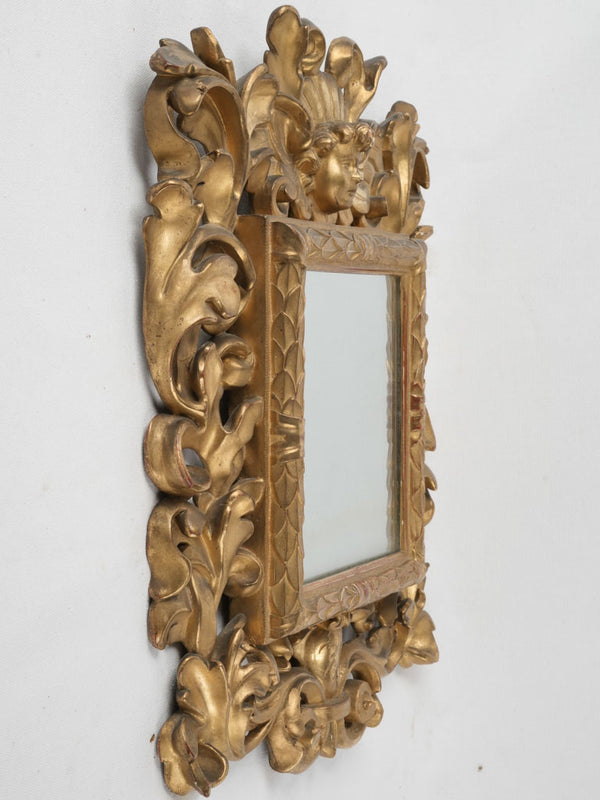 18th century Baroque mirror w/ cherub & scrolling acanthus leaves 20¾" x 17¾"