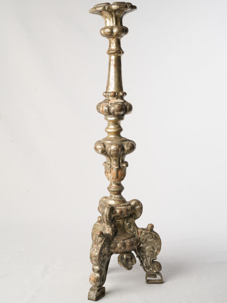 Early 19th Century French Silvered Wood Pricket Candlestick - 31"