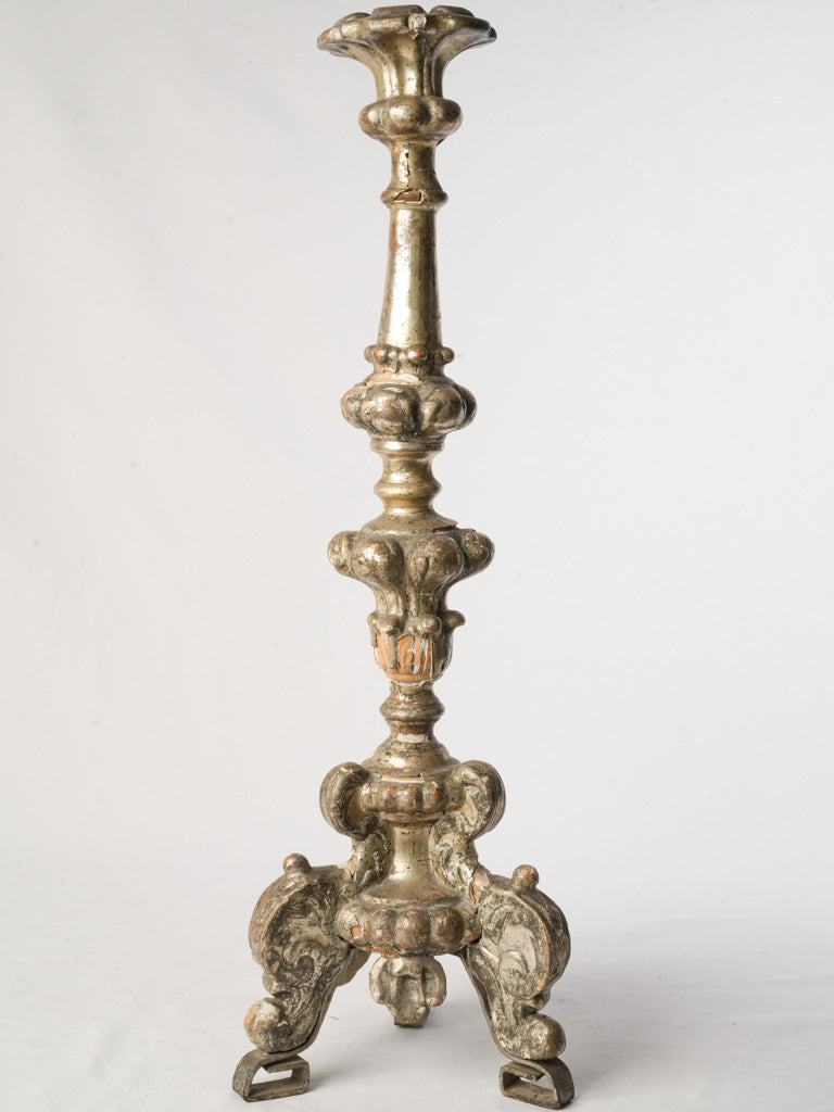 Early 19th Century French Silvered Wood Pricket Candlestick - 31"