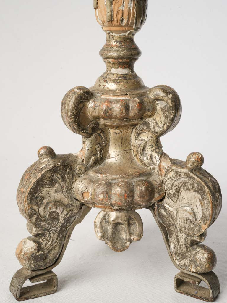 Early 19th Century French Silvered Wood Pricket Candlestick - 31"