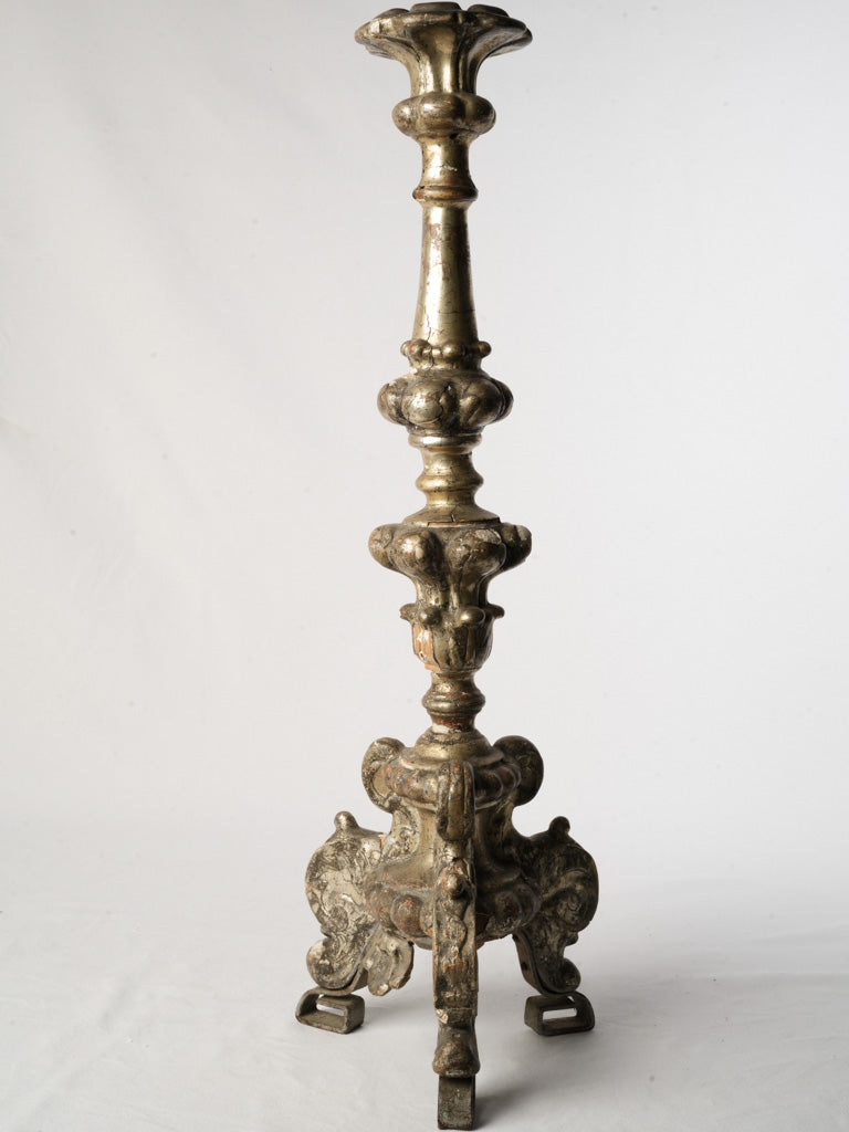 Early 19th Century French Silvered Wood Pricket Candlestick - 31"