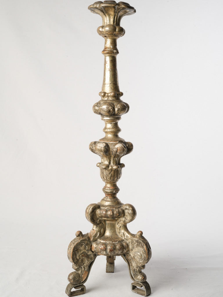 Early 19th Century French Silvered Wood Pricket Candlestick - 31"