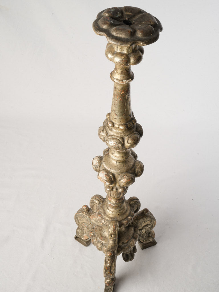 Early 19th Century French Silvered Wood Pricket Candlestick - 31"