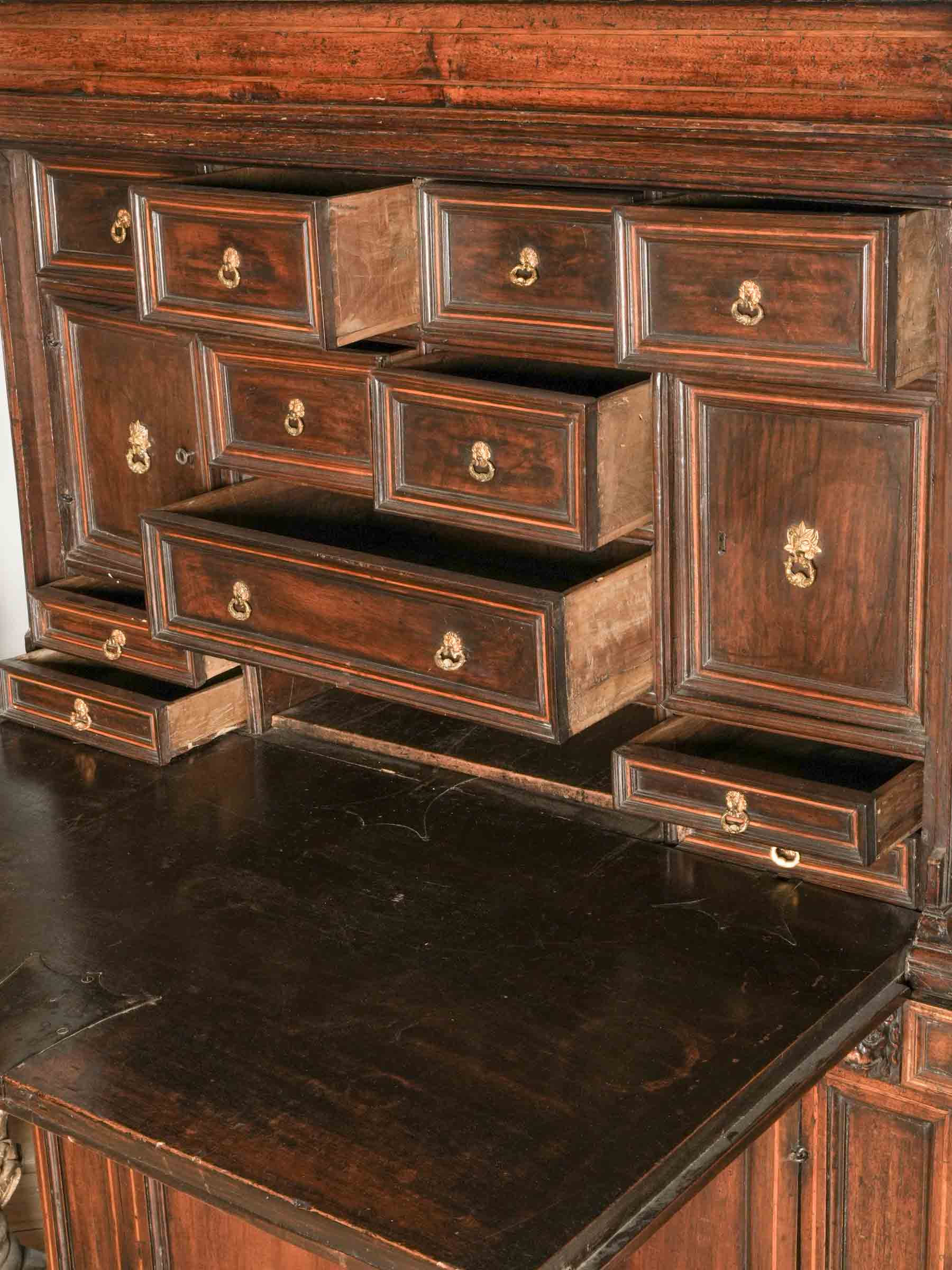 Superb 17th-Century Italian Walnut Traveling Secretary Cabinet - 66½" x 44"