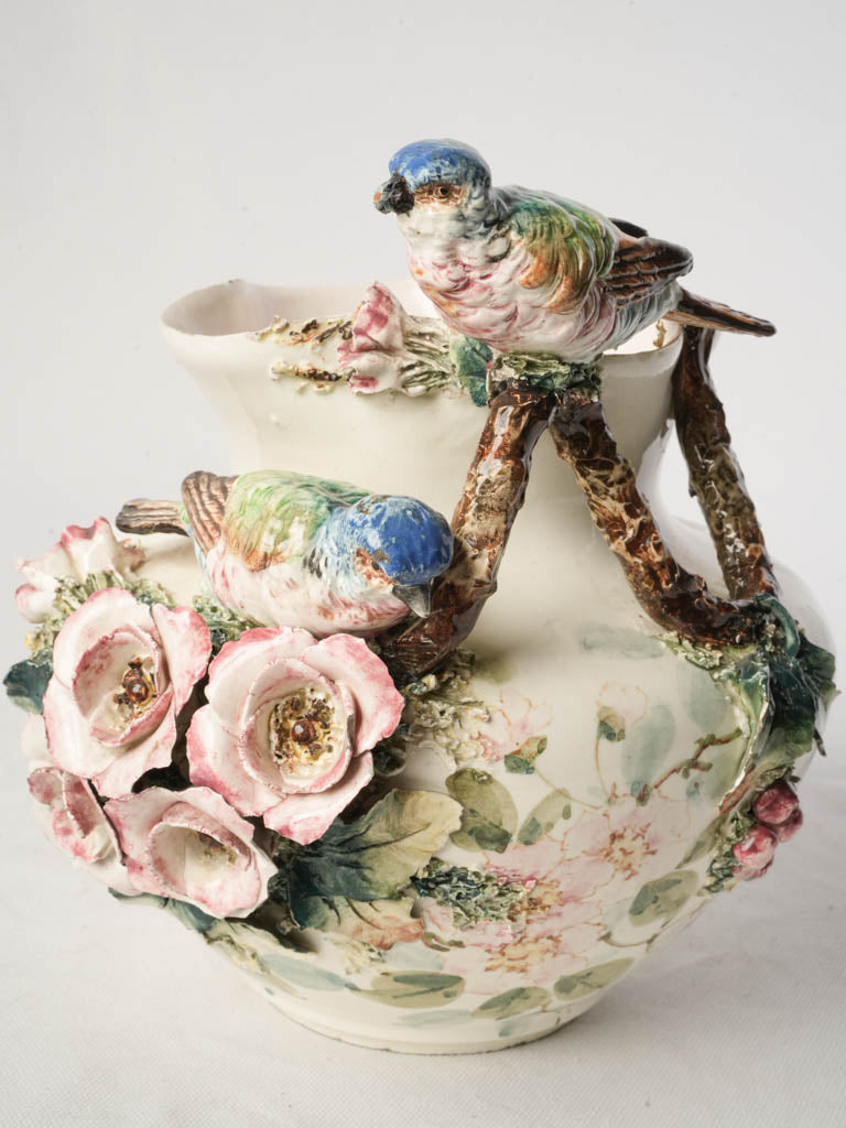Delicate majolica bird floral decoration