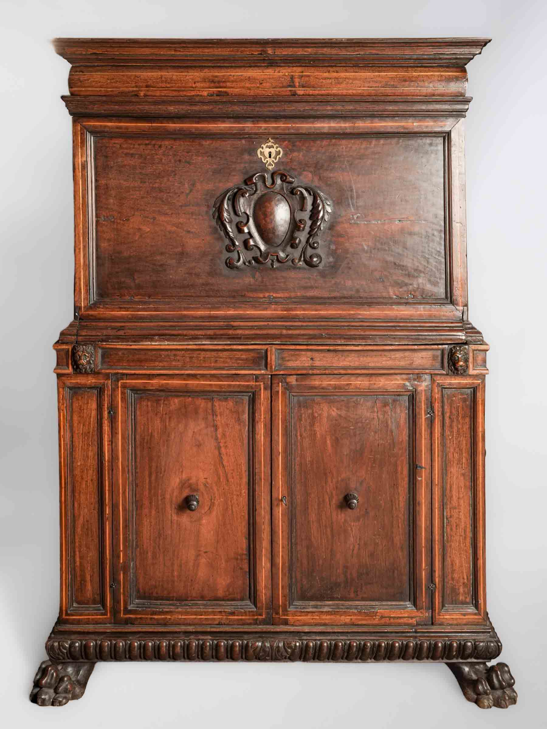 Superb 17th-Century Italian Walnut Traveling Secretary Cabinet - 66½" x 44"
