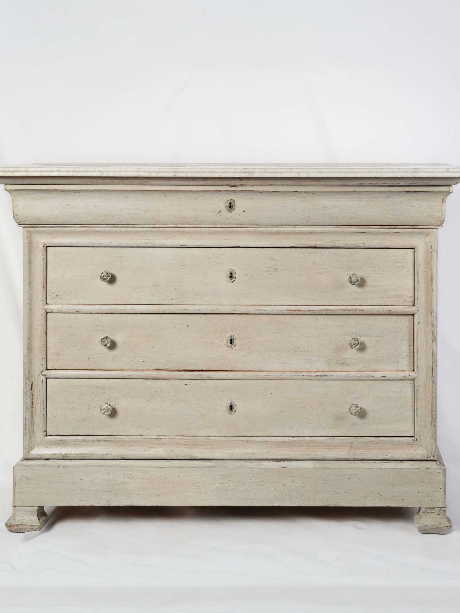 Louis Philippe White-Painted Walnut Commode w/ Marble Top, Mid-19th Century - 37½" x 48½"