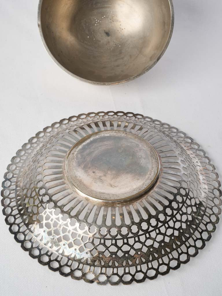 Antique Silver-Plated Cloche and Openwork Basket - 11½"