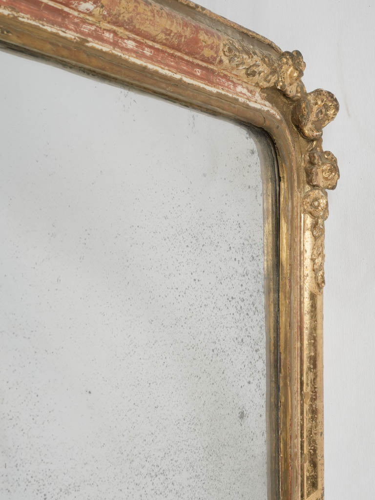 Distressed gilt French rose mirror