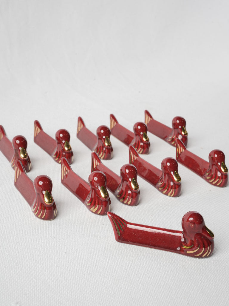 Elegant red-glazed duck knife rests