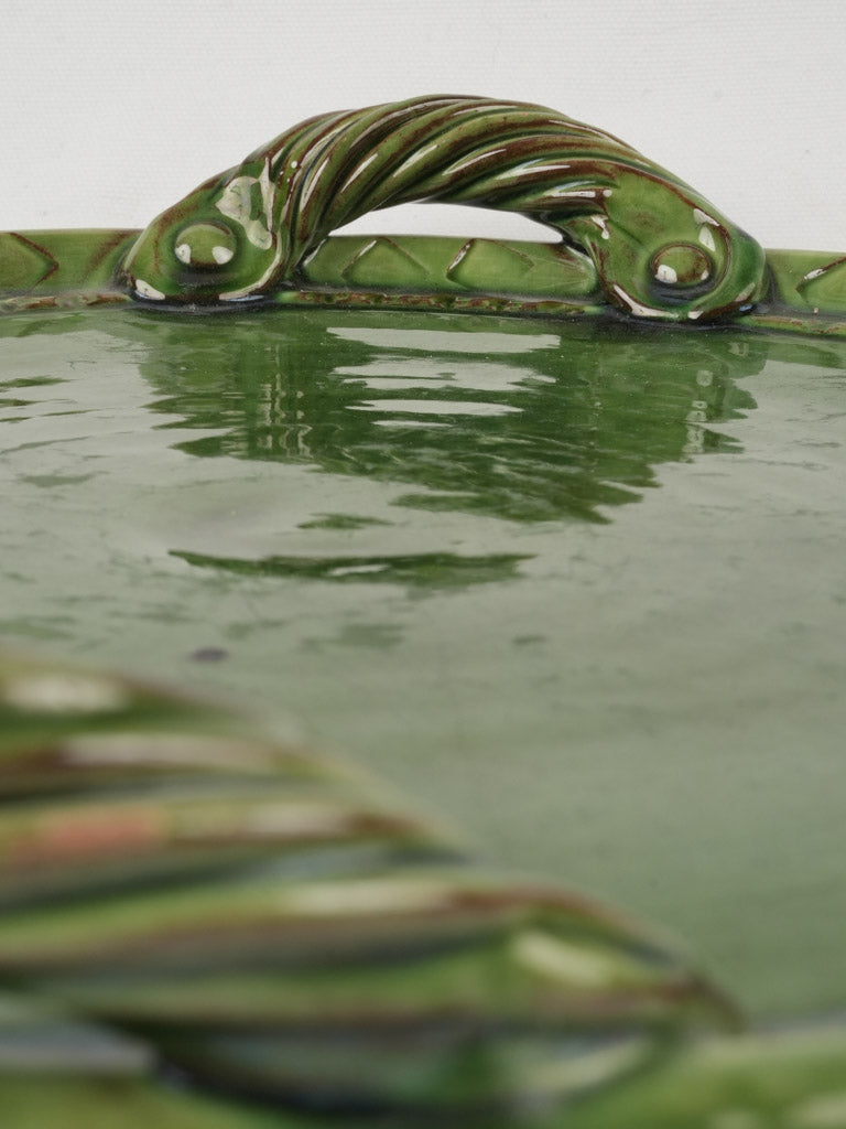 Rustic French green glazed pottery dish