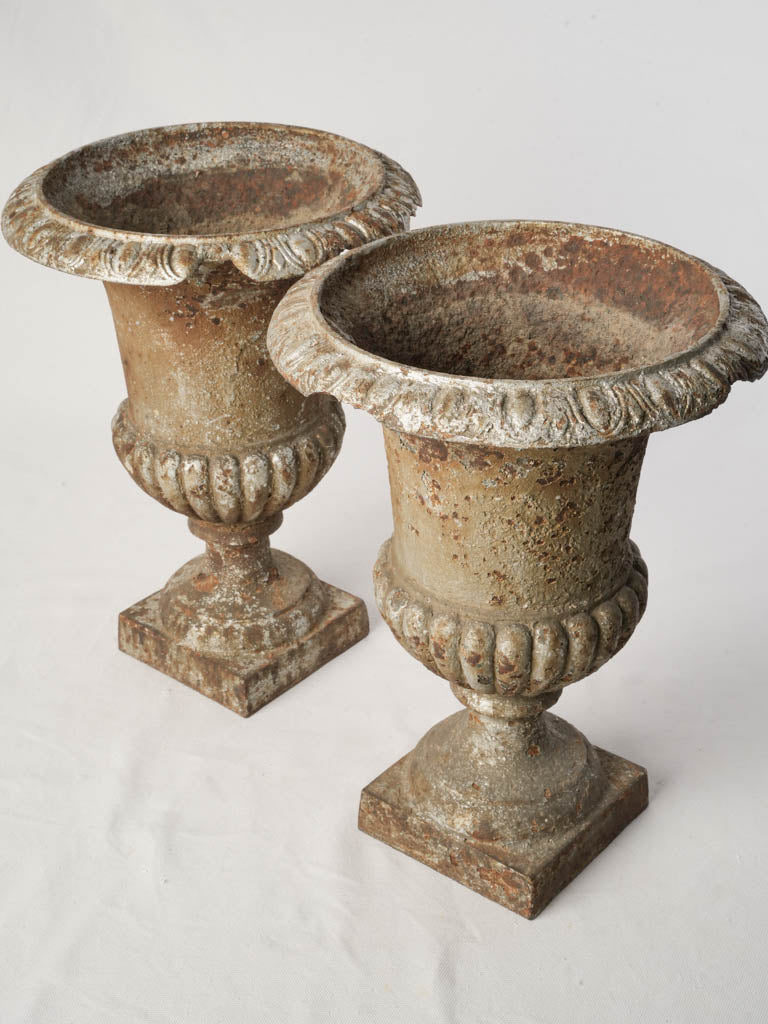 Weathered grey patina cast planters
