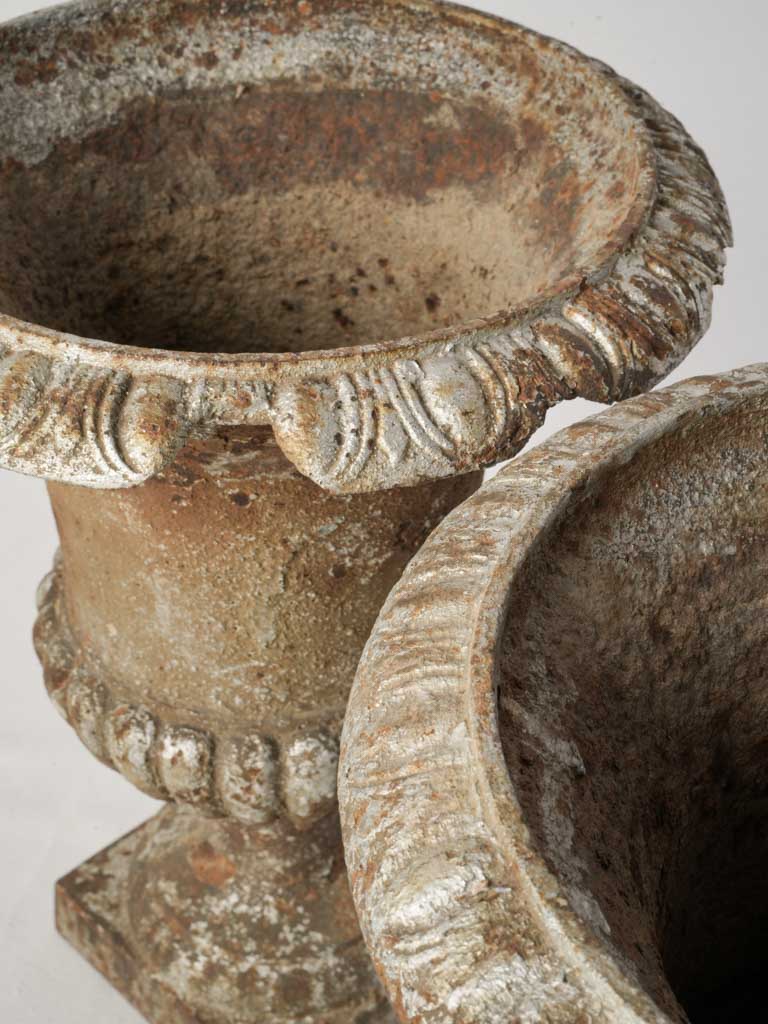 Textured oxidized iron garden pots