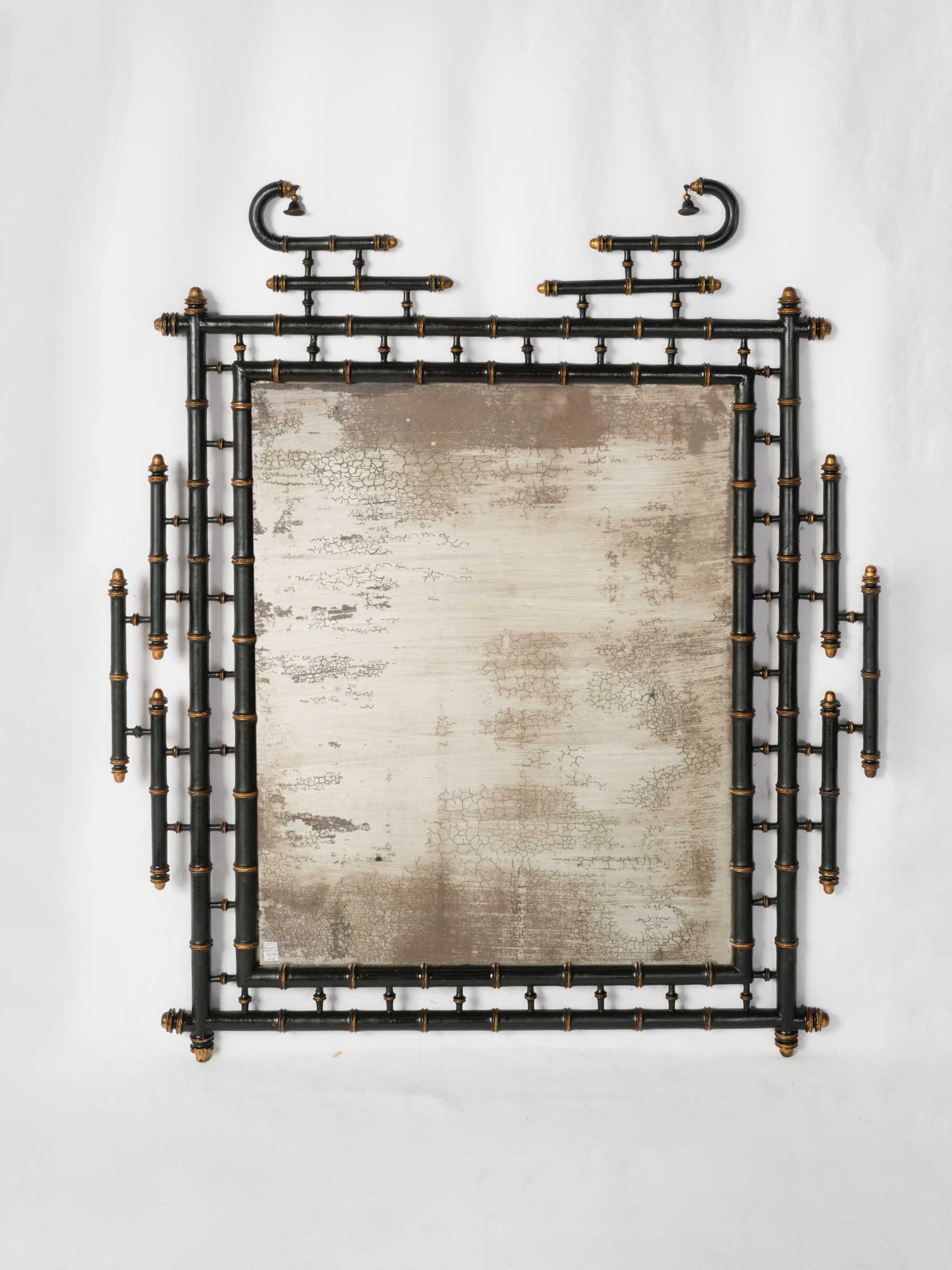 Large French Napoleon III Japonisme Black-Lacquered Faux-Bamboo Mirror, c.1870 - 47¾" x 41¾"