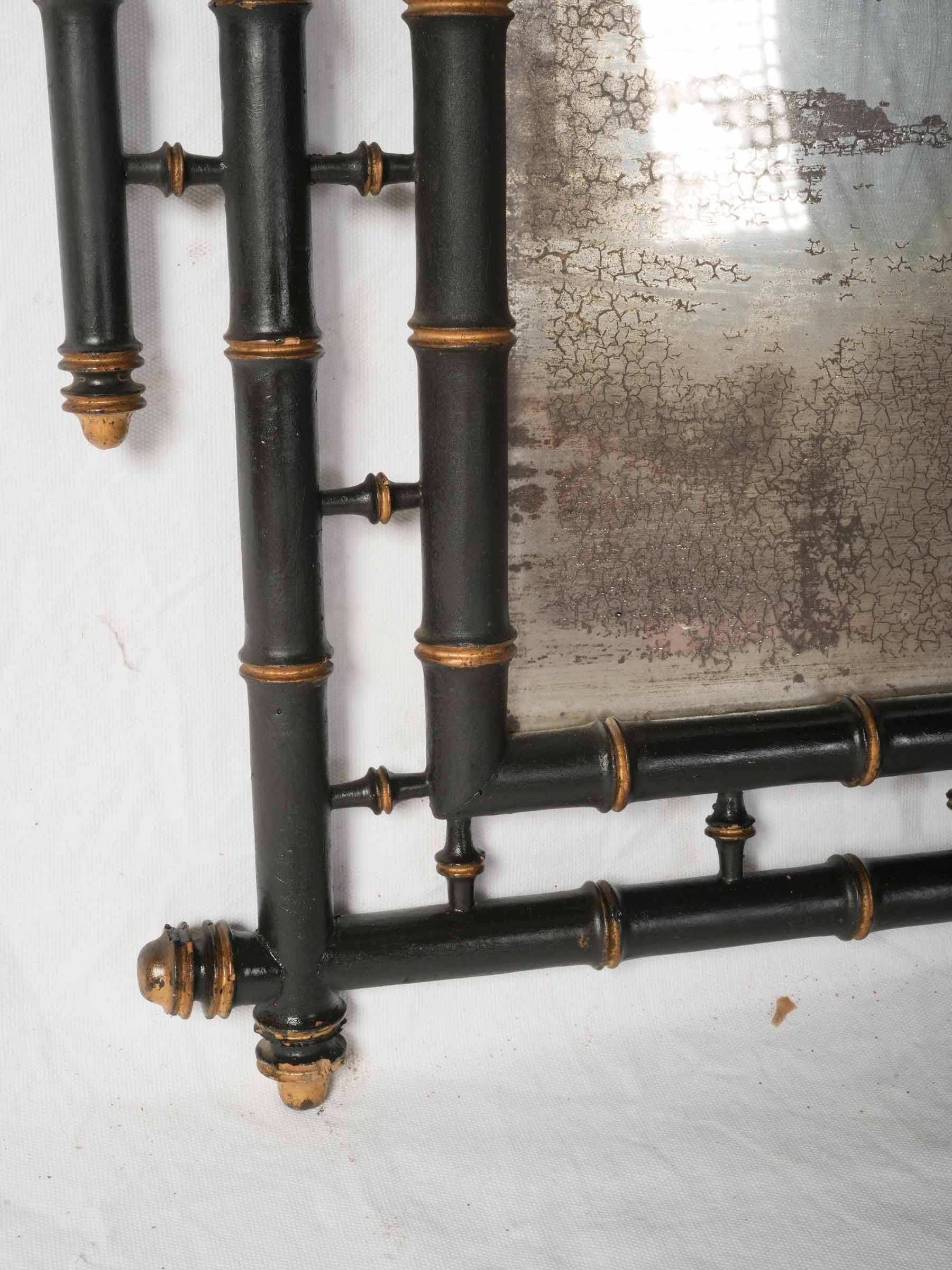 Large French Napoleon III Japonisme Black-Lacquered Faux-Bamboo Mirror, c.1870 - 47¾" x 41¾"