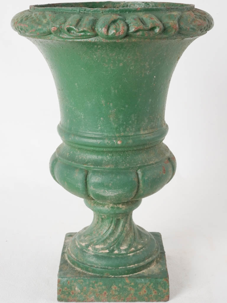 Small antique French Medici urn w/ green patina 13½"