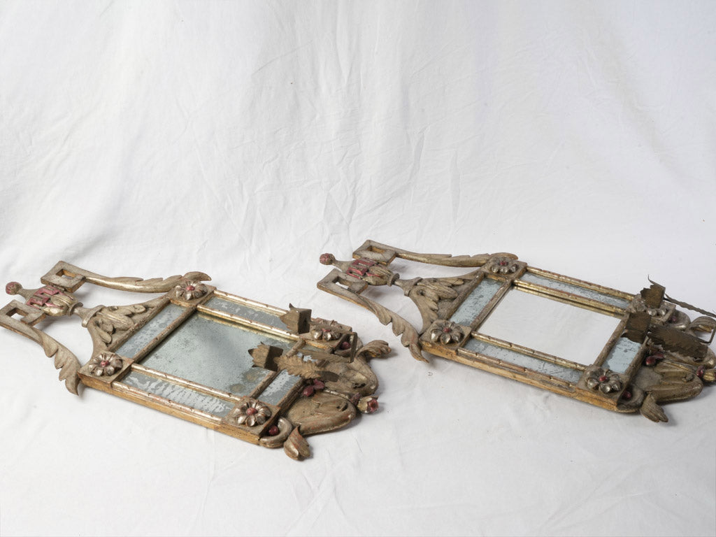 Elegant Pair of Italian 19th Century Reflector Mirrors w/ Beautiful Patina - 36½" x 18½"