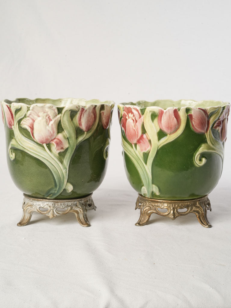 Elegant green barbotine plant holders