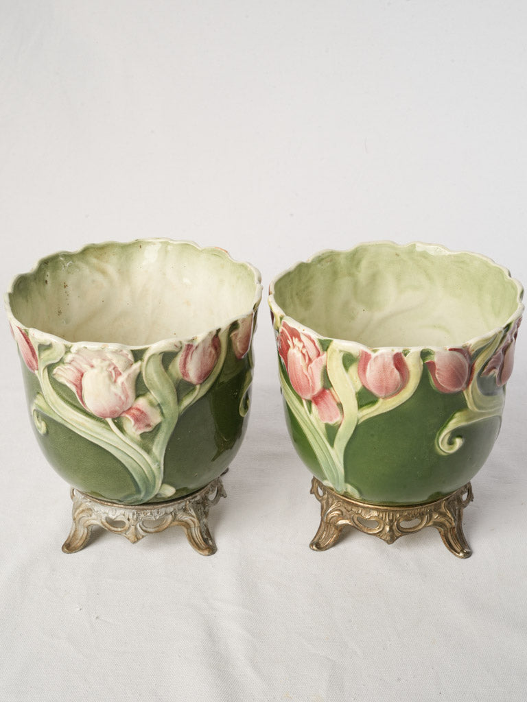 Richly molded floral design pots