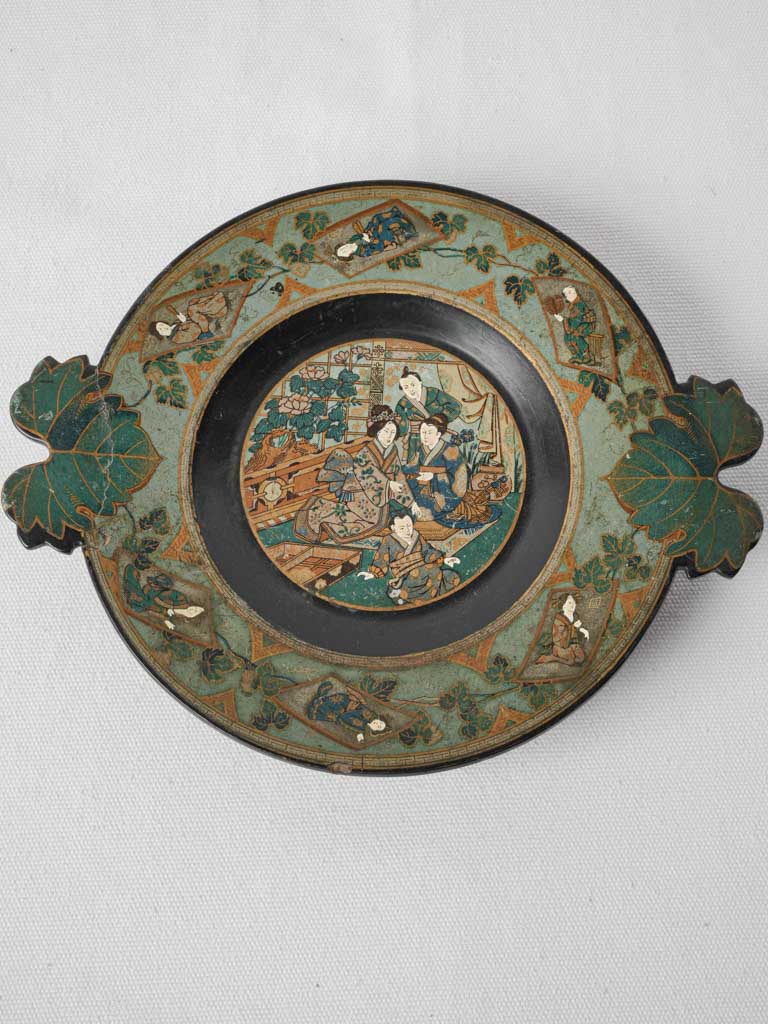 Intricate footed papier-mâché tray