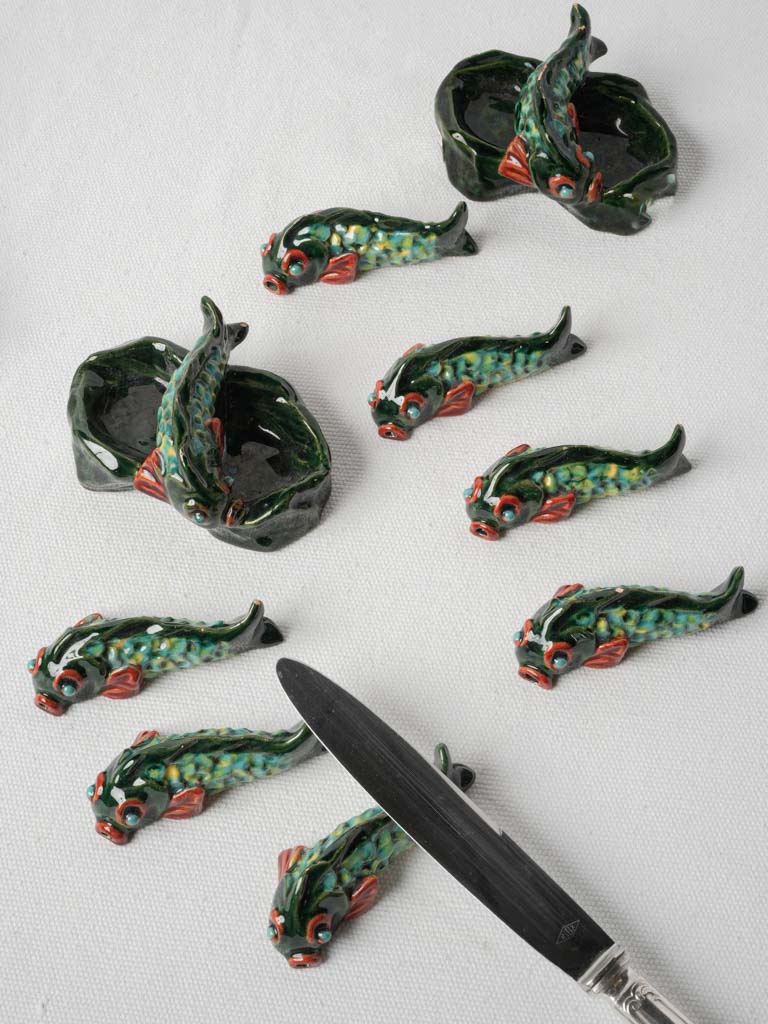 Mid-century Majolica salt cellars set