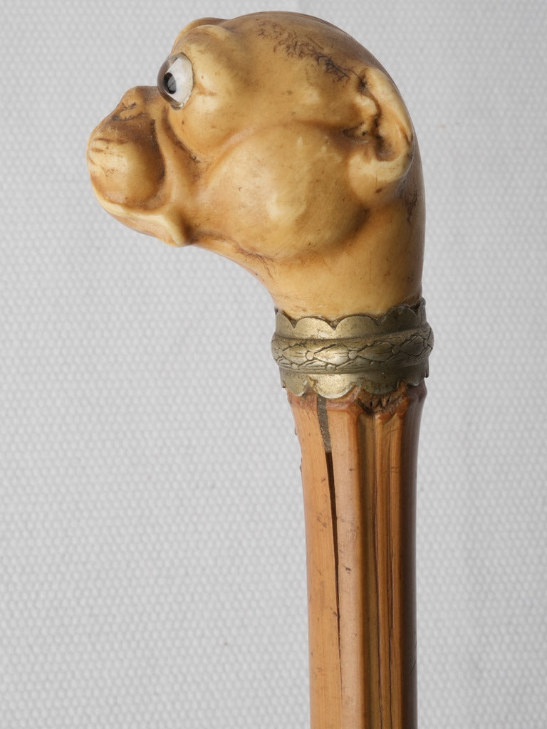 Early 20th Century Novelty Walking Stick w/ Expressive Bulldog Head - 34¼"
