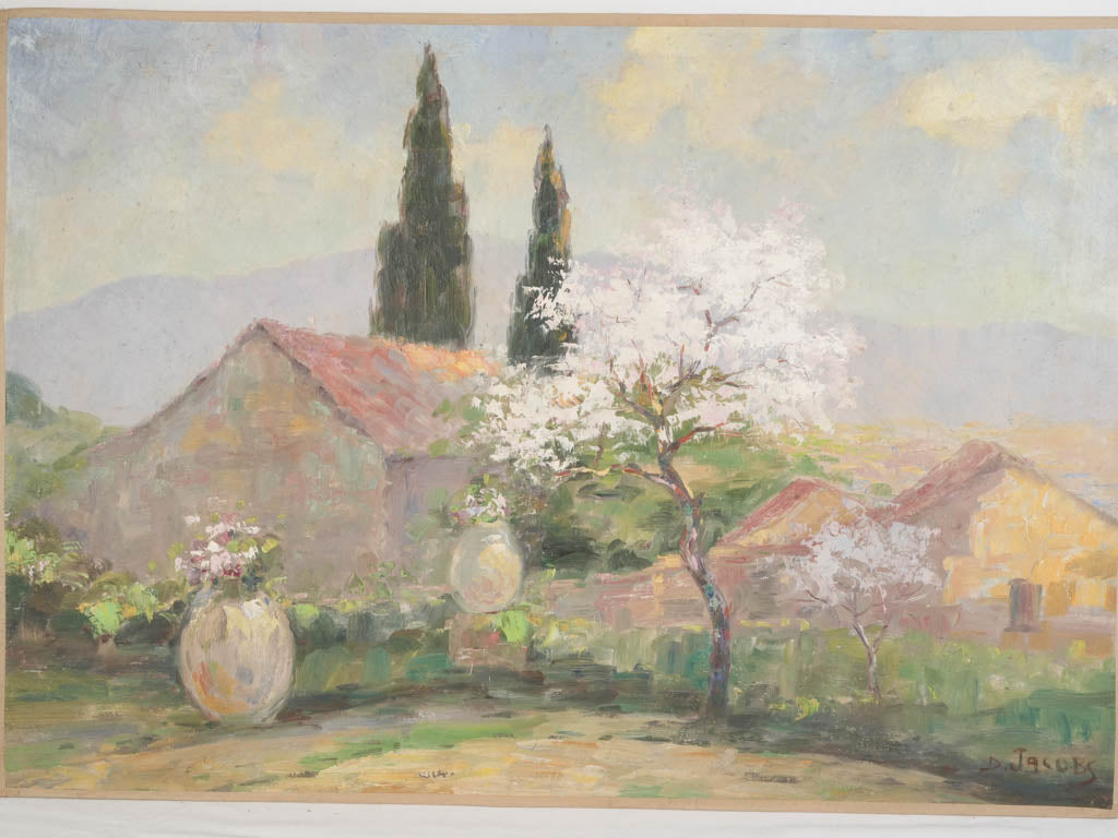 Large Provençal Landscape w/ Blossoming Almond Tree - 29½" x 41"