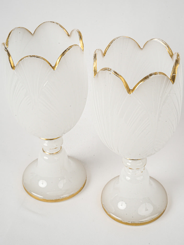 Refined milky opaline glass vases