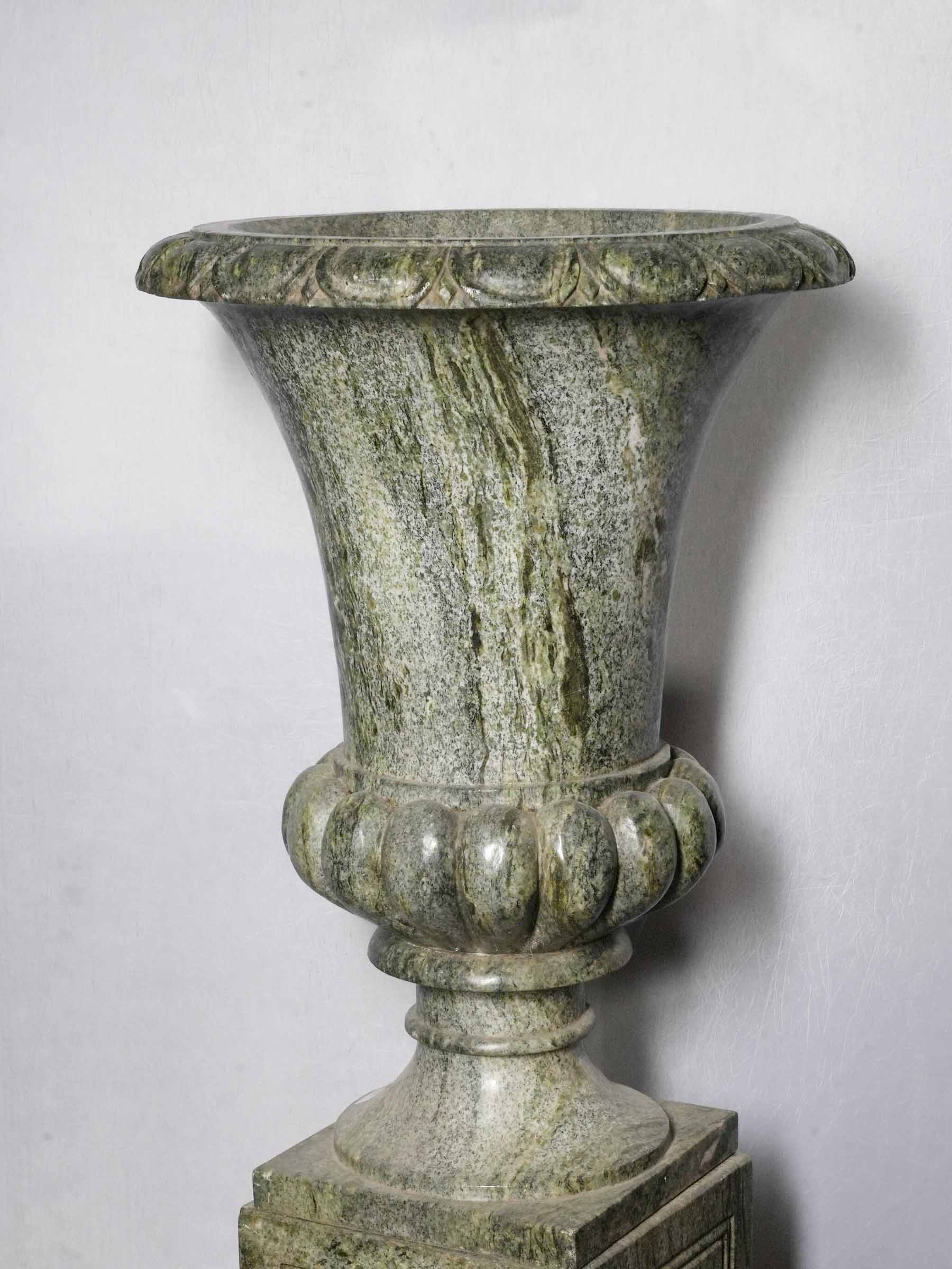 Exceptional Pair of Antique Italian Marble Medici Urns on Pedestals - 29¼"