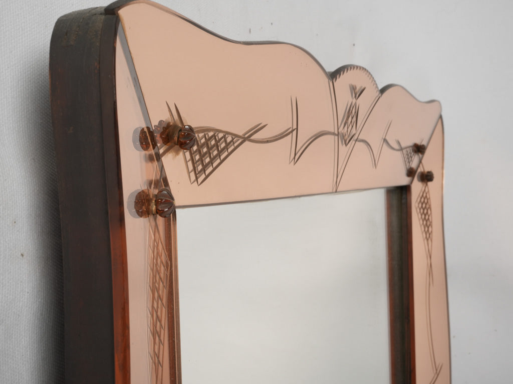 Art Deco floral engraved vanity mirror