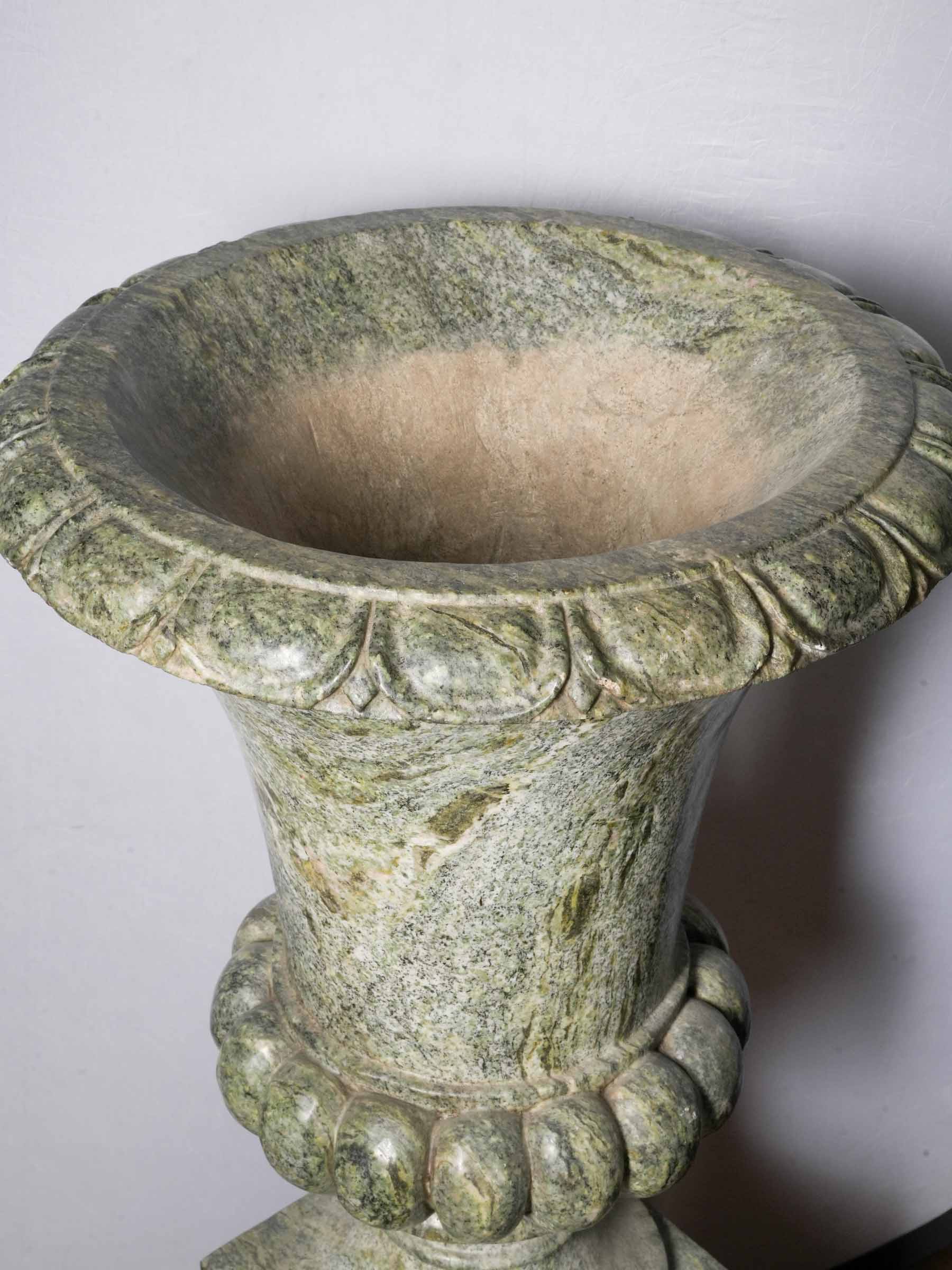 Exceptional Pair of Antique Italian Marble Medici Urns on Pedestals - 29¼"