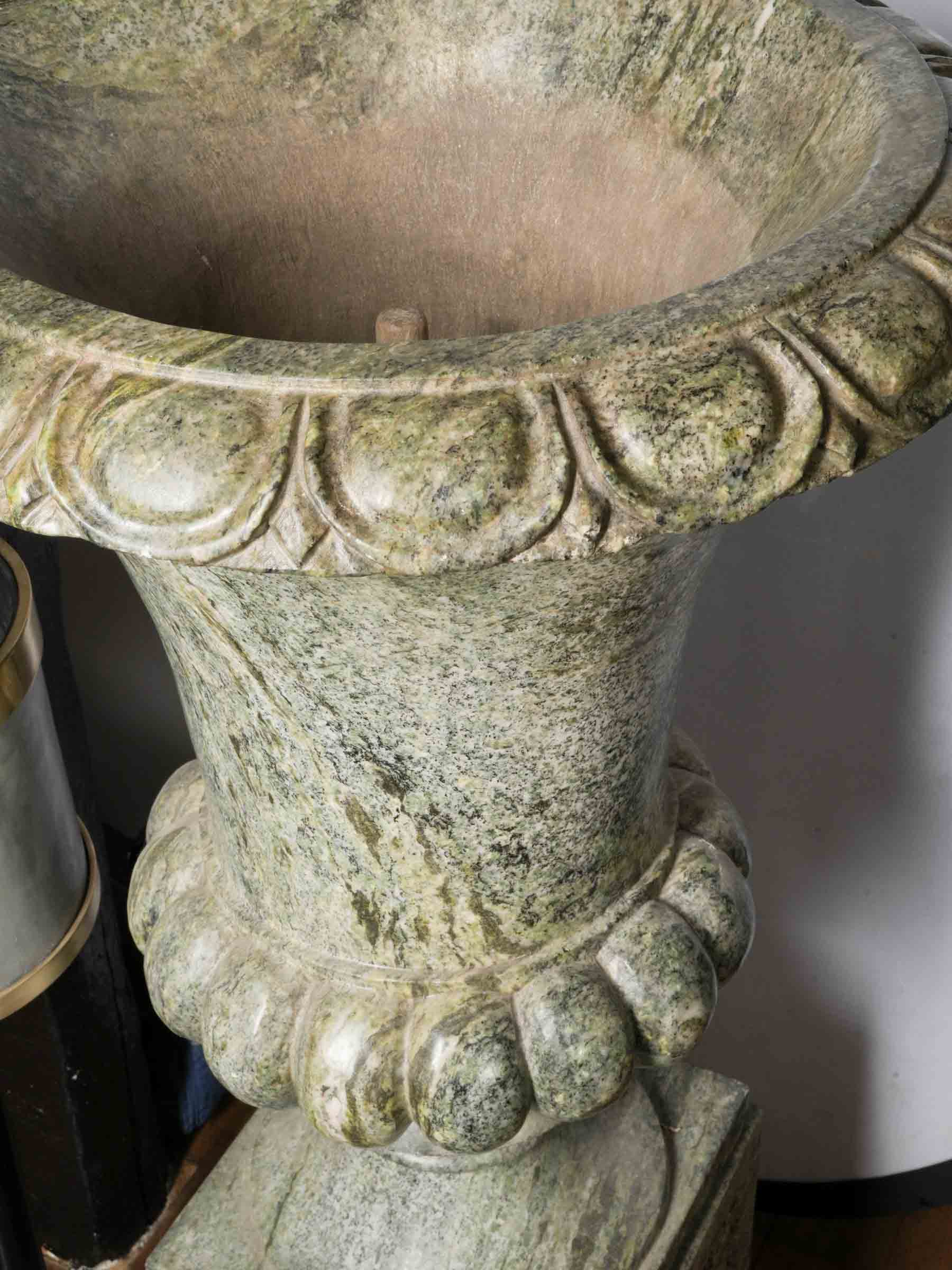 Exceptional Pair of Antique Italian Marble Medici Urns on Pedestals - 29¼"