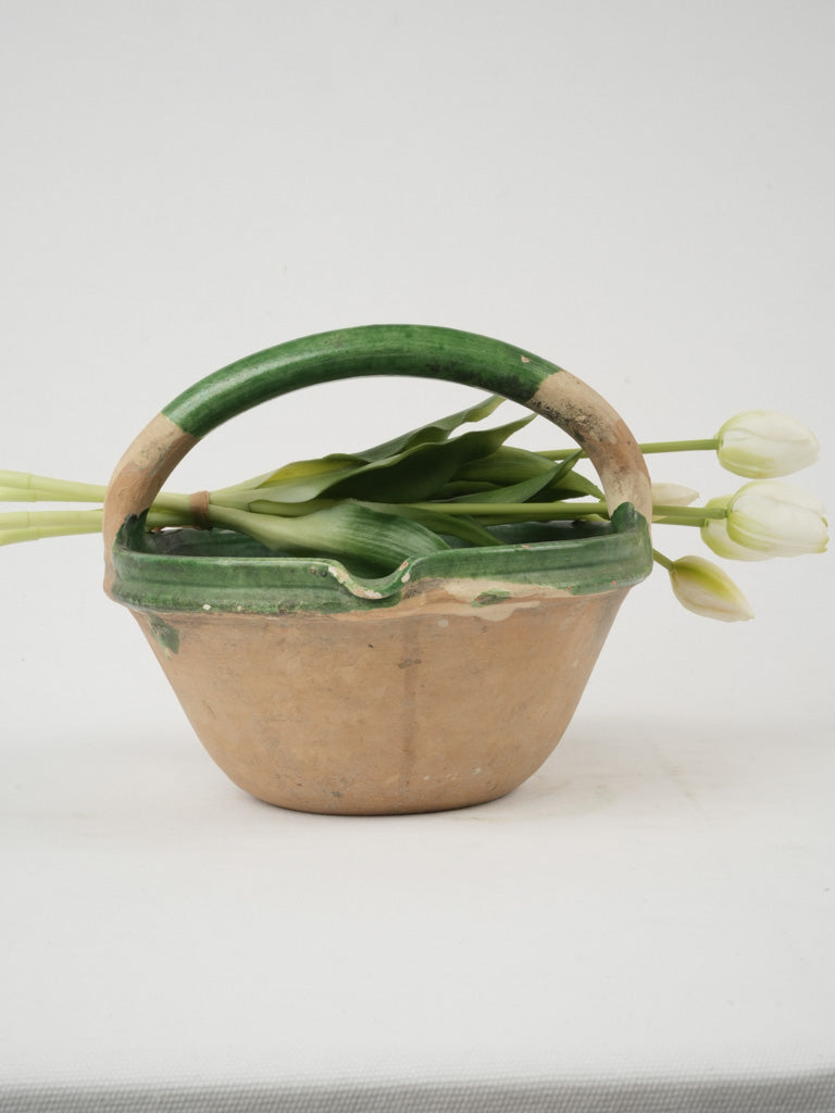 Vintage green glazed farmhouse terracotta pot
