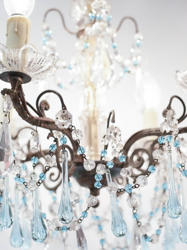 Beautiful brass and blue glass chandelier