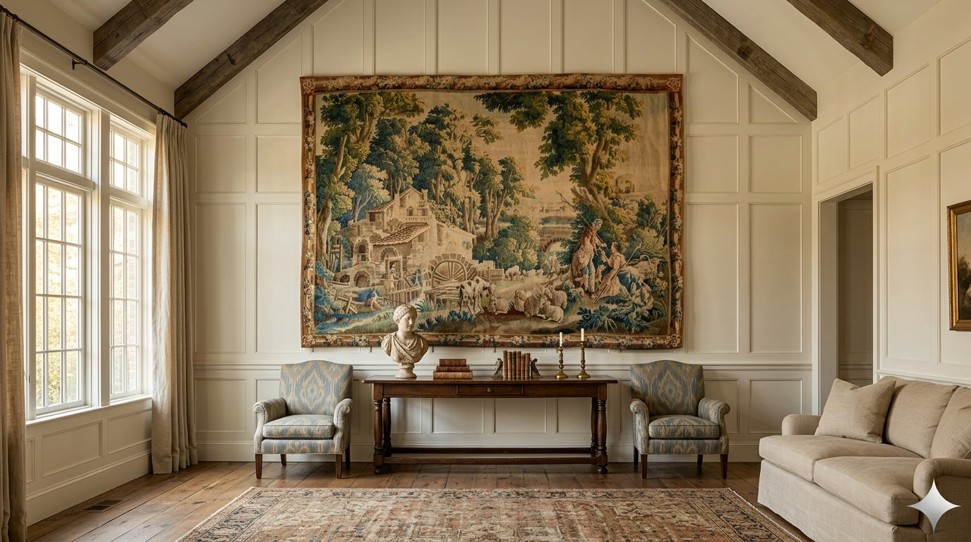 Very Large 18th-Century French Aubusson Wool and Silk Tapestry, Le Moulin de Charenton