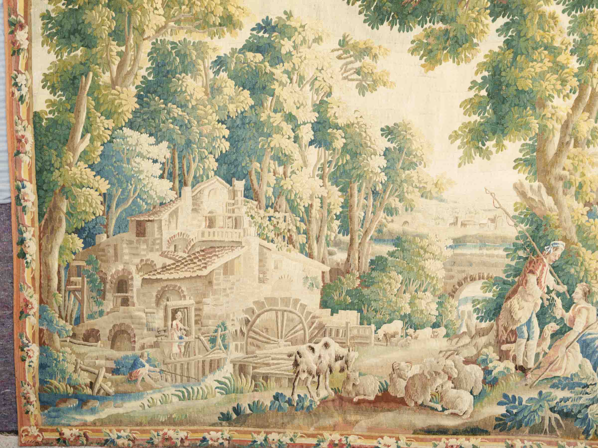 Very Large 18th-Century French Aubusson Wool and Silk Tapestry, Le Moulin de Charenton