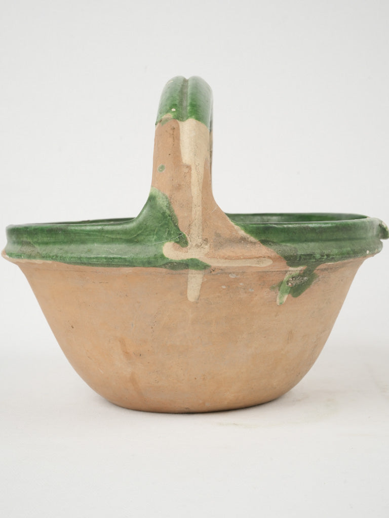 Authentic green glazed antique terracotta pot