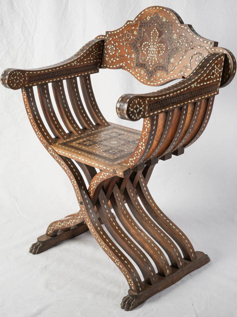 Sculptural 19th Italian Savonarola Chair w/ Orientalist Inlay - 37¾"