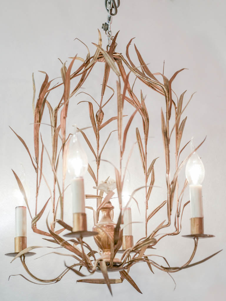 Vintage gilt tole bullrush foliage lantern