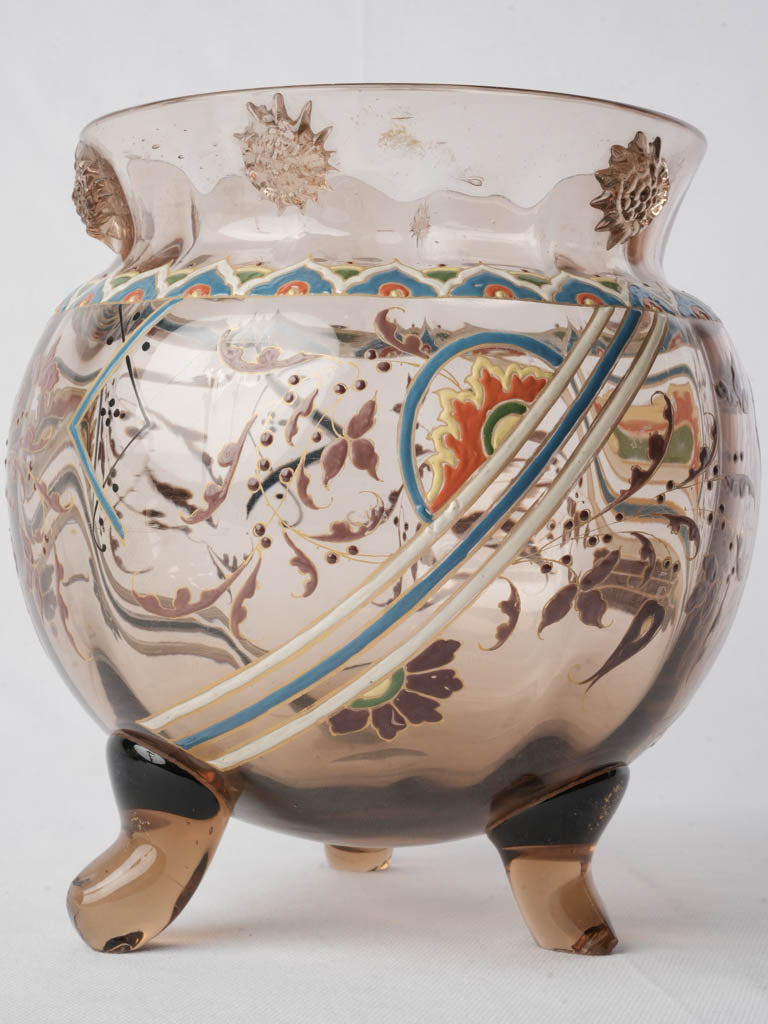 Rare Late 19th Century French Enameled Glass Tripod Vase by Auguste Jean - 9½"