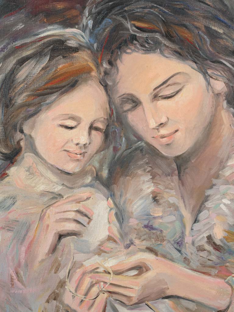 Textured postwar tender family painting