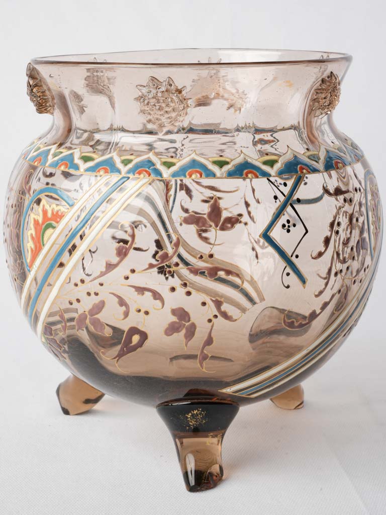 Rare Late 19th Century French Enameled Glass Tripod Vase by Auguste Jean - 9½"